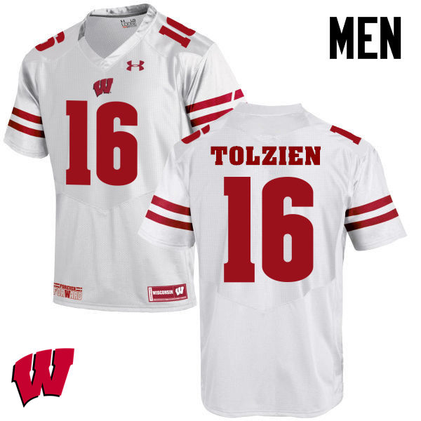 Wisconsin Badgers Men's #16 Scott Tolzien NCAA Under Armour Authentic White College Stitched Football Jersey UW40D04FV